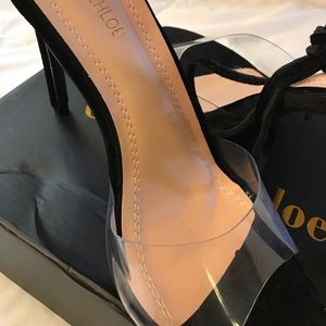 Chase & Chloe Black Velvet & Clear Heels
